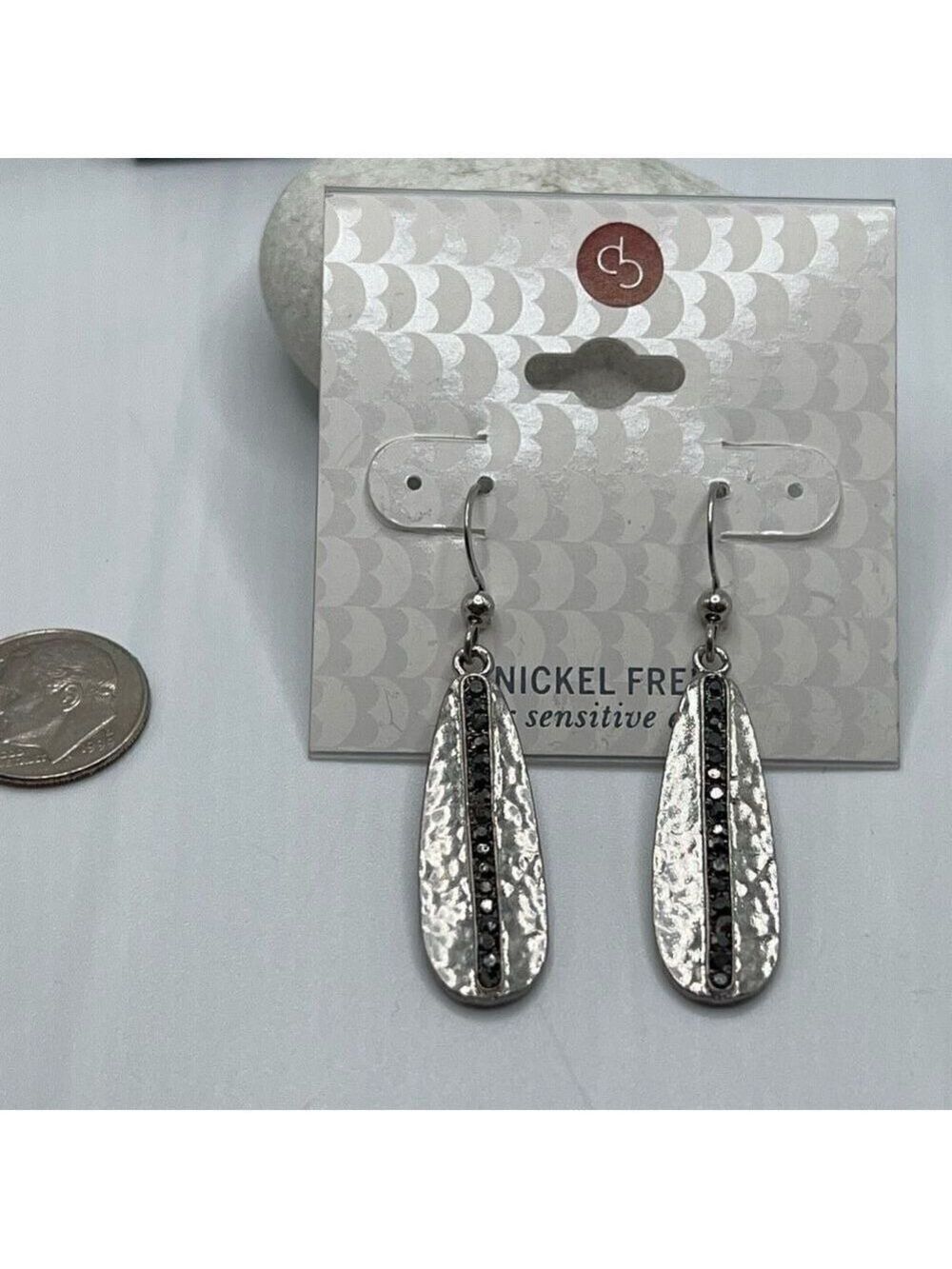 Dress Barn Silver Black Dangle Earrings